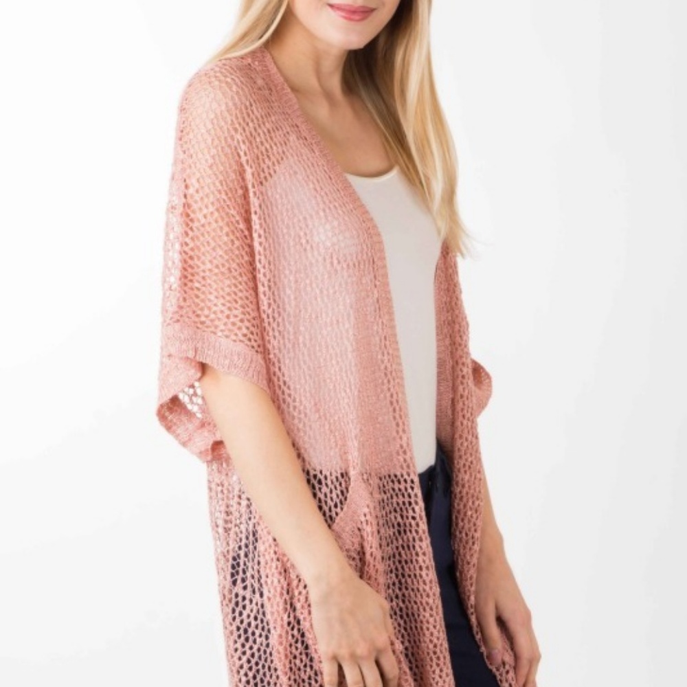 CROCHET KNIT KIMONO STYLE CARDIGAN (ONE SIZE) - Picture 3 of 3